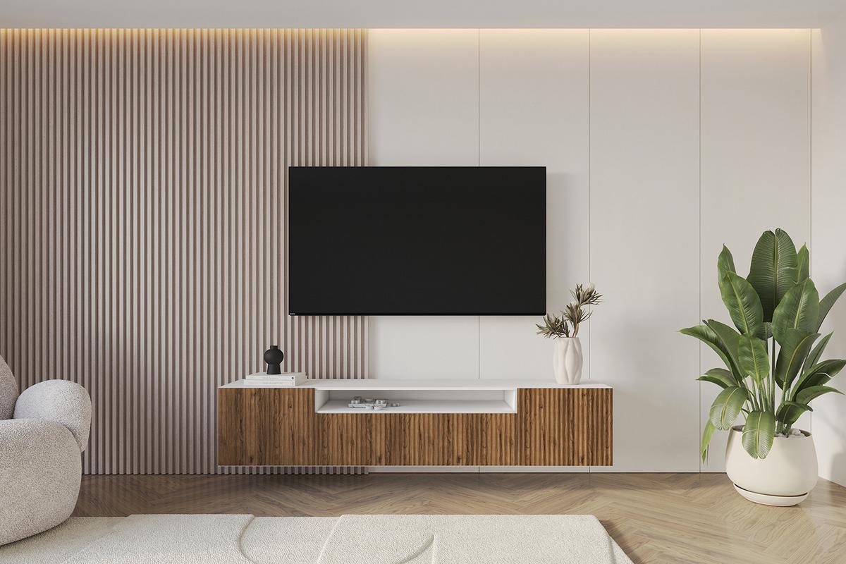 LOWBOARD NOA-2-W 200x40x41 cm - Weiß / Katania - Eiche Wotan, Holzwerkstoff (200/40/41cm) - ALTDECOR