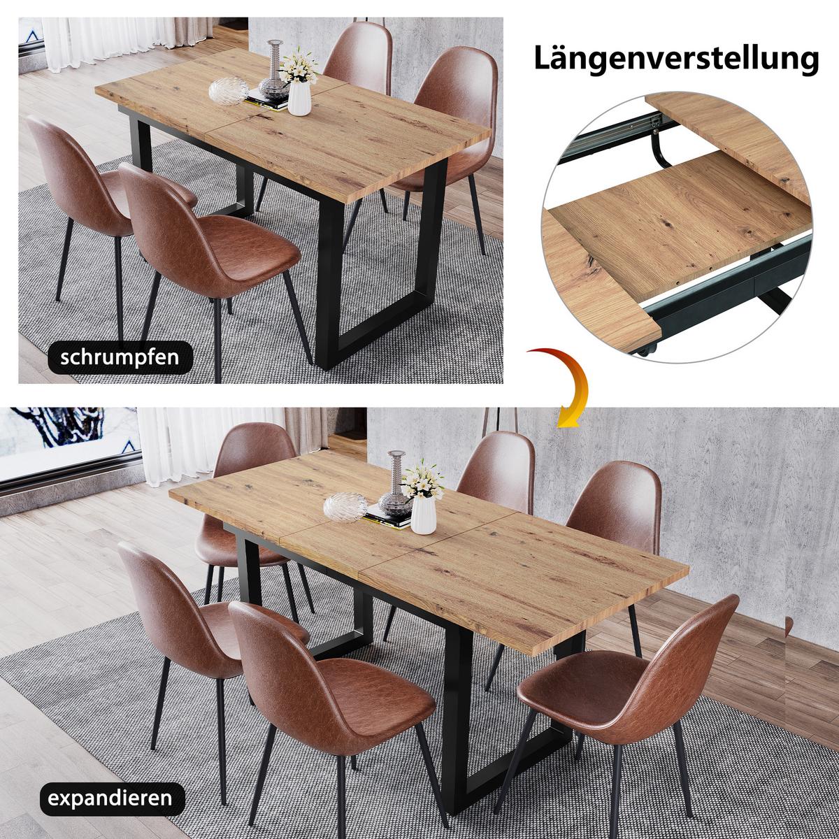 TISCHGRUPPE 5-teilig Ausziehtisch 140–180 cm U-Gestell & 4 Polsterstühle Vintage-Braun - Schwarz/Eiche San Remo, Holzwerkstoff/Textil (180/75/80cm) - Urban Meuble