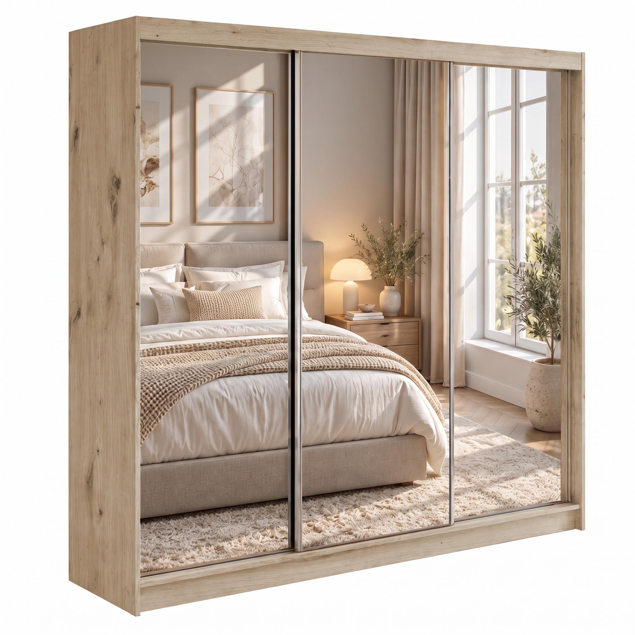 SCHWEBETÜRENSCHRANK Debra II 240/216/61 eiche Artisan mit Spiegel und Schubladen - Eiche Artisan, Holzwerkstoff (240/216/61cm) - Beautysofa