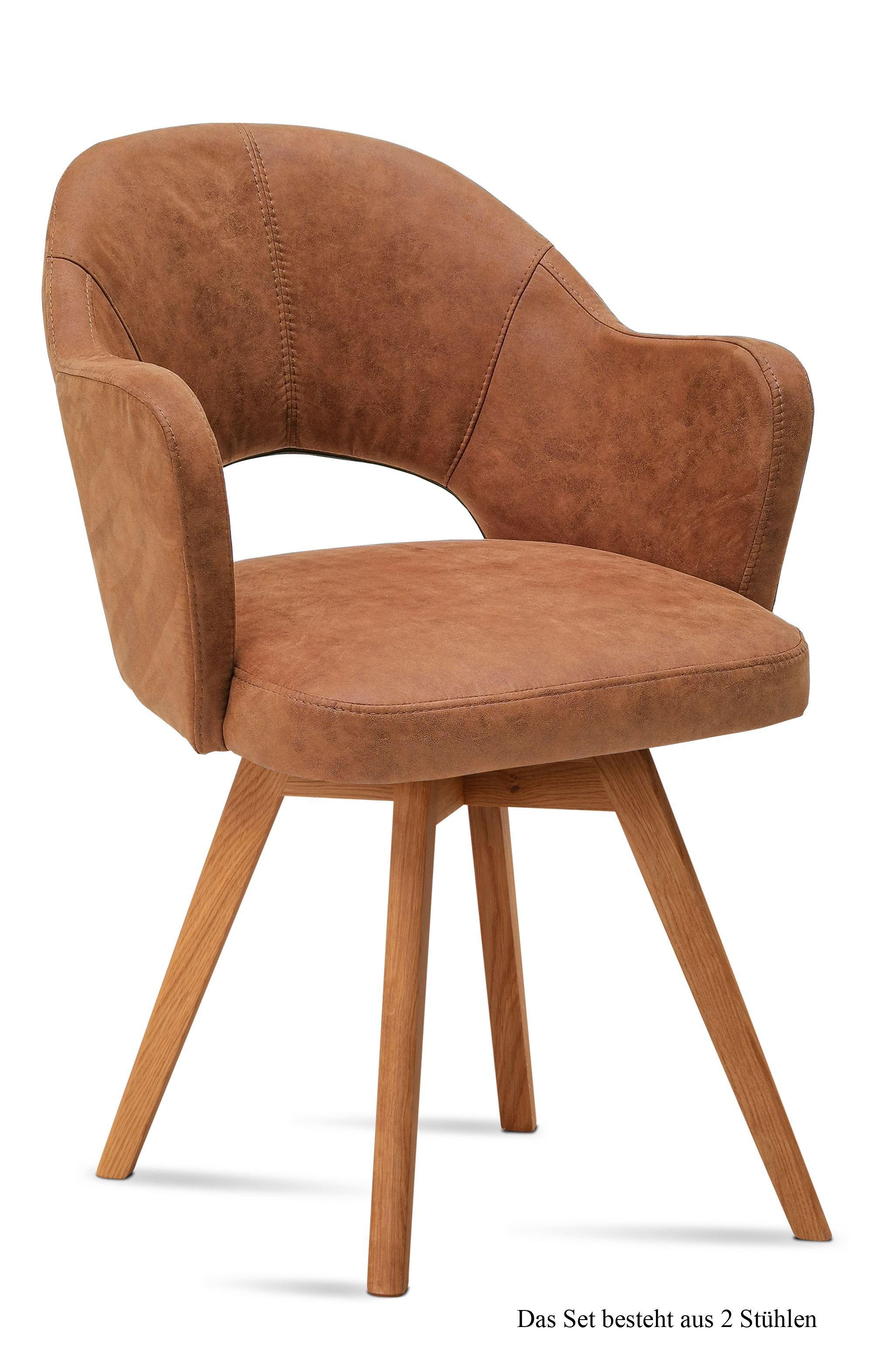 ARMLEHNSTUHL (2er-Set) Dolly 59x87x61 Eiche geölt/Cognac - Cognac/Eichefarben, Kunststoff (61/87/59cm) - 58aufmkessel