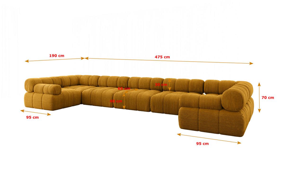 WOHNLANDSCHAFT modulares Sofa Birno-U3 - 475x190x70 cm Senfgelb Cord - Currygelb, Holzwerkstoff/Textil (475/70/190cm) - ALTDECOR