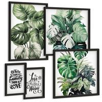 BILDER SET 5er Set - 50x50 cm & 20x30 cm & 40x60 cm Schwarzer Rahmen - Gemalte Abstraktionen der Natur - Schwarz, Kunststoff (40/60cm) - TULUP