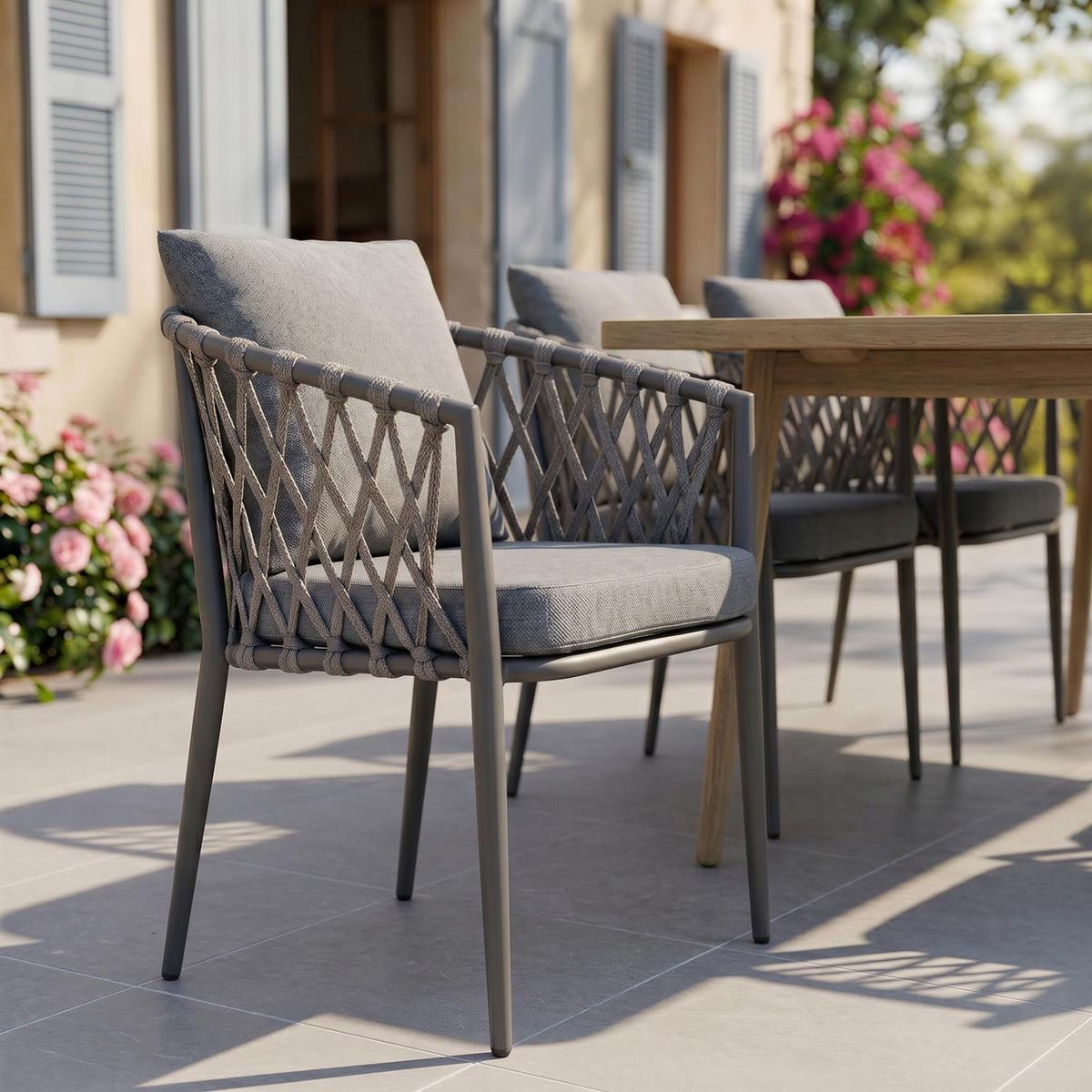 GARTENSTÜHLE SUNNY 6er-Set grau, schwarz - Grau, Textil/Metall (56/75/62cm) - IDIMEX