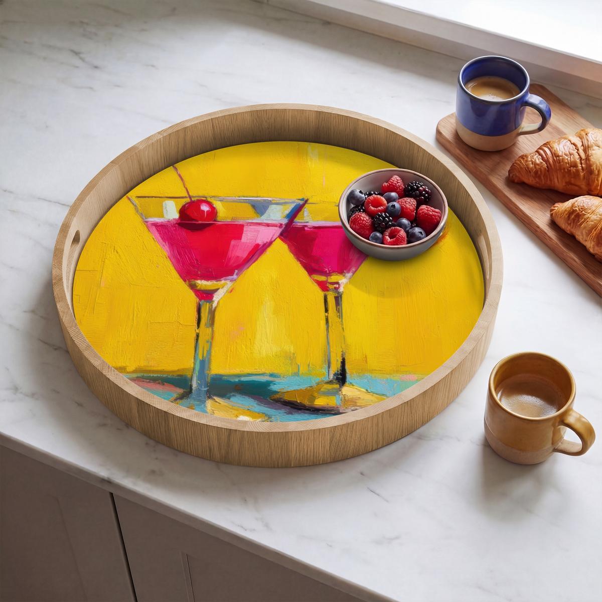 TABLETT Gläser - Cocktail - Zitrone - Kirsche 50x50 cm - Gelb, Holz (50/5/5cm) - OnlyWow
