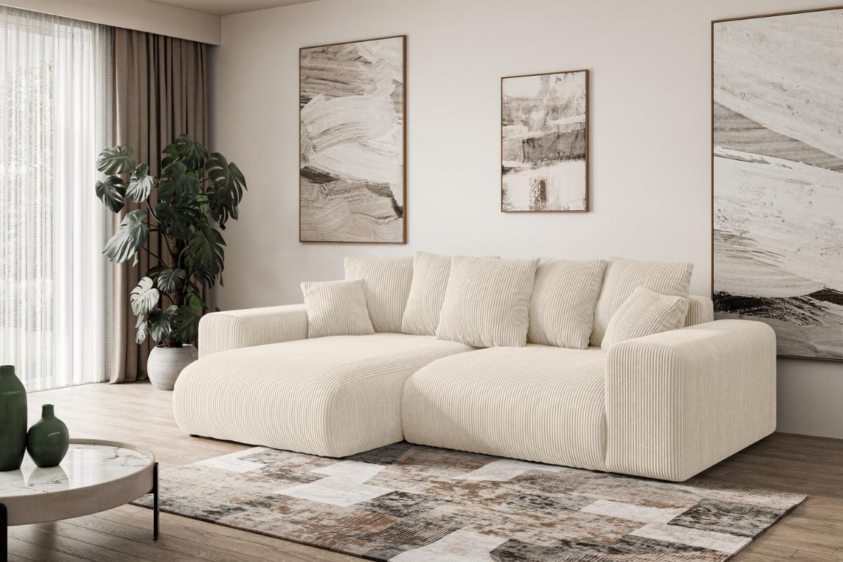 ECKSOFA Ottomane links ESKAR-L 266x176x72 Taupe Cord - Taupe/Schwarz, Holzwerkstoff/Kunststoff (266/176cm) - ALTDECOR