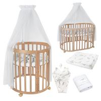 BABYBETT NATUR OVAL 7in1 mit Matratze und Himmelset - Naturfarben/Weiß, Holz/Textil (73/125cm) - waldin