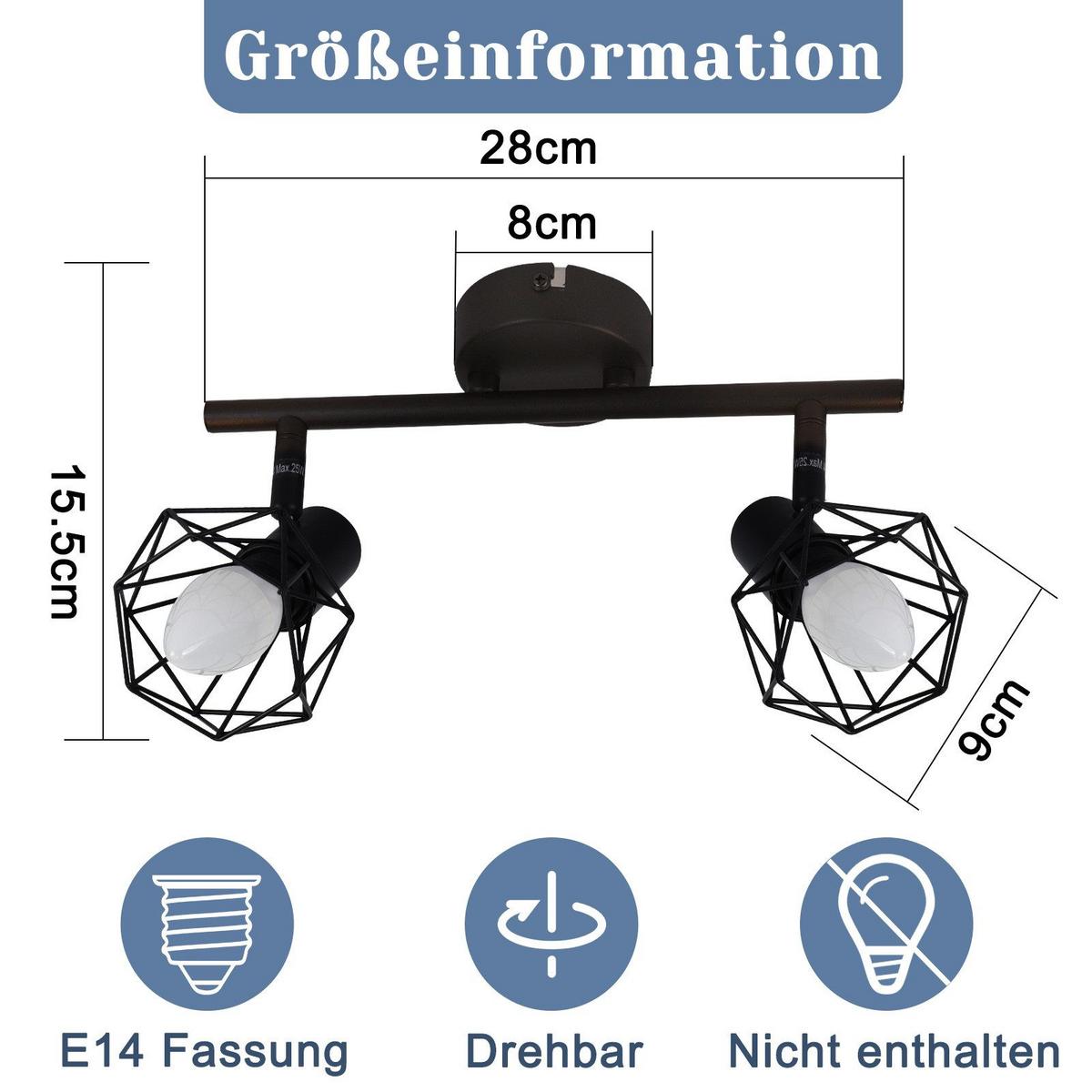 DECKENSTRAHLER Featherstone 2-flammig 28/10/20 cm - Schwarz, Metall (28/10/20cm) - Nettlife