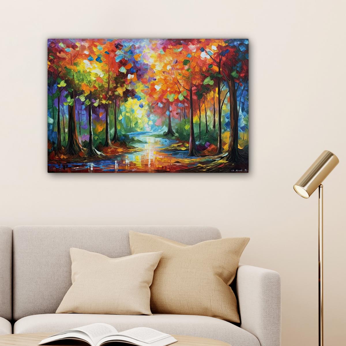 LEINWANDBILD Landschaft - Wald - Farben - Natur Wanddeko 90x60 cm - Multicolor, Textil (90/60cm) - MuchoWow