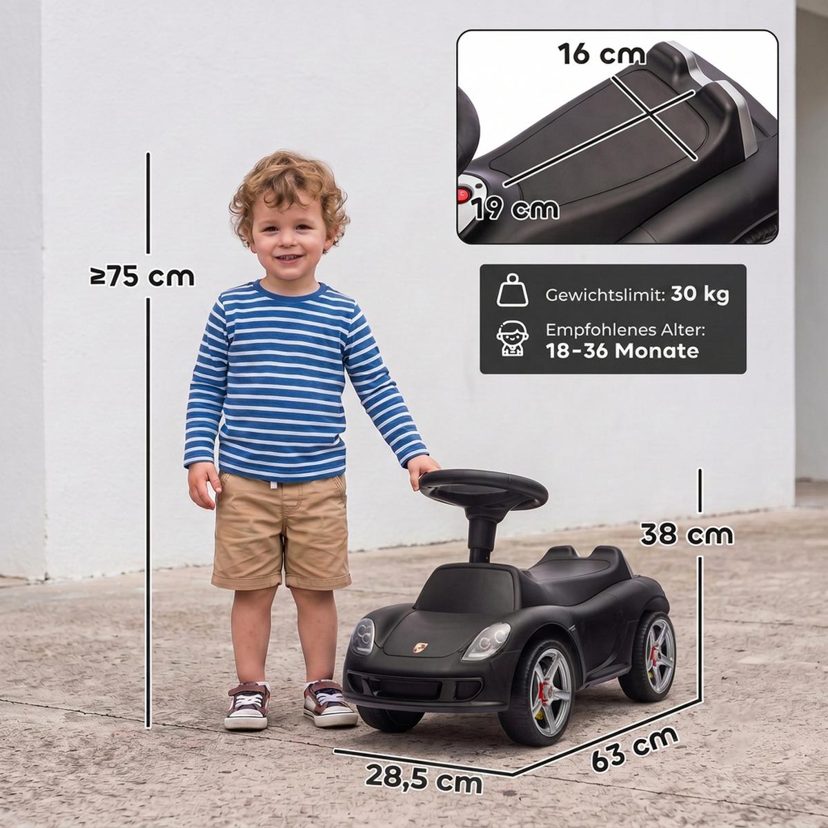 KINDER-RUTSCHAUTO PP Schwarz - Schwarz, Kunststoff (63/28.5/38cm) - AIYAPLAY