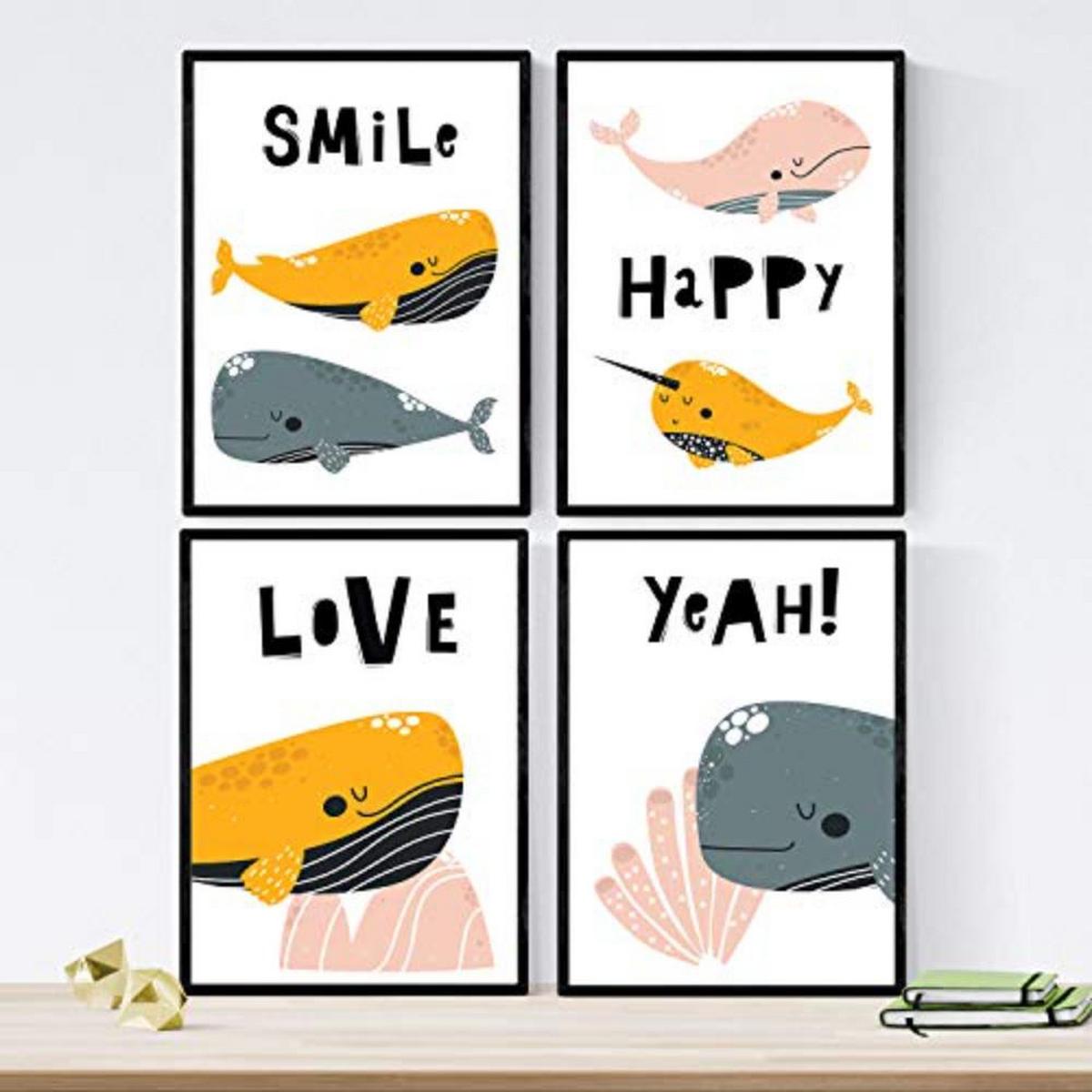POSTER Set mit 4 Orange und graue rosa Farbwale mit positiven Nachrichten A4 Schwarzer Rahmen - Schwarz, Papier (29.7/3cm) - Nacnic