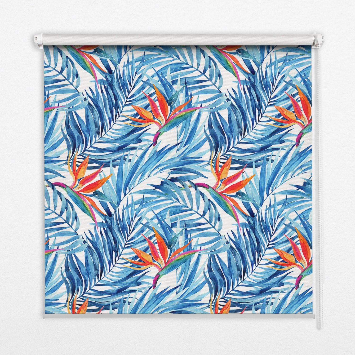 INNENROLLO - Fensterrollo - Rollo - 100x100 cm - Blaue Blätter - Blau, Kunststoff (100/100/0.5cm) - TULUP