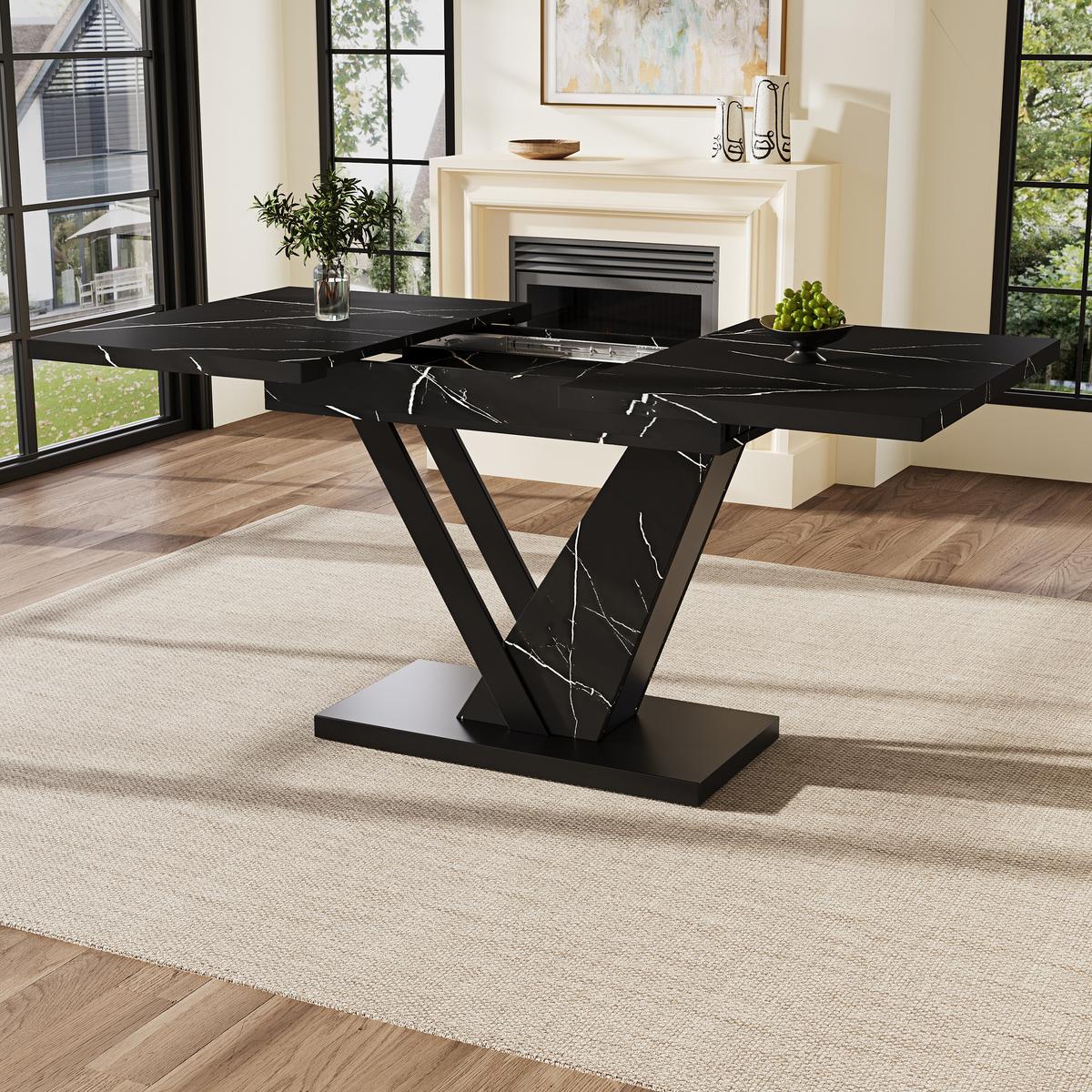 ESSTISCH Ausziehbar Schwarz - Weiß, Holzwerkstoff/Metall (160/75/76cm) - Urban Meuble