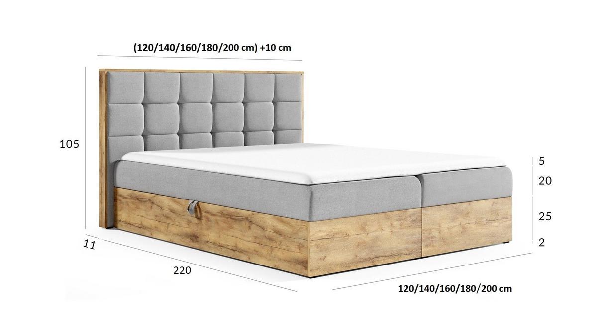BOXBETT Kalypso überlänge Faro - Grau, Holzwerkstoff/Textil (180/220cm) - Fun Möbel