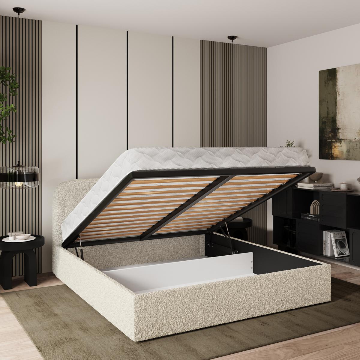 POLSTERBETT BENIRA Q 120x200 cm mit Bettkästen - Beige - Beige, Holz/Textil - MASSENO