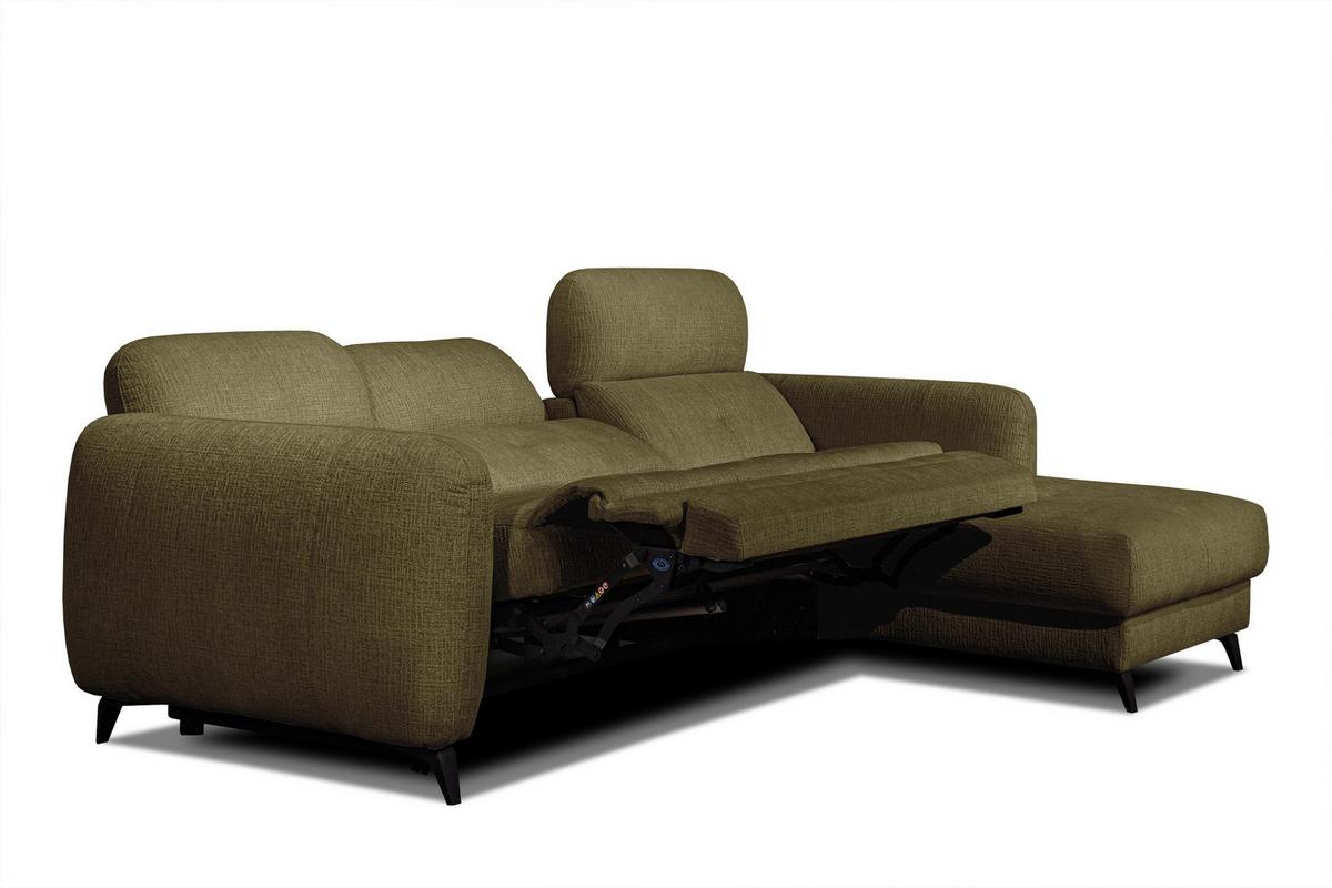 ECKSOFA SVEN 3-Sitzer, 1 Relax XL, verstellbare Kopfstützen, olivgrün - Schwarz/Olivgrün, Holzwerkstoff/Textil (256/163cm) - Wozimo