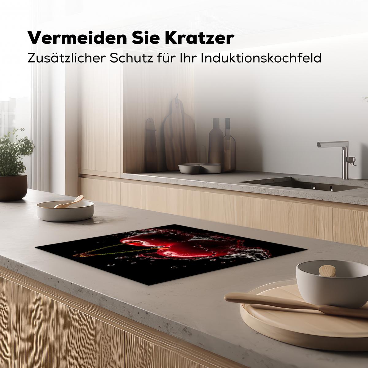 HERDABDECKPLATTE Kirsche - Rot - Frucht - Wasser - Schwarz Abdeckung Ceranfeld 57.6x51.6 cm - Kirschrot, Kunststoff (57.6/51.6/0.2cm) - MuchoWow