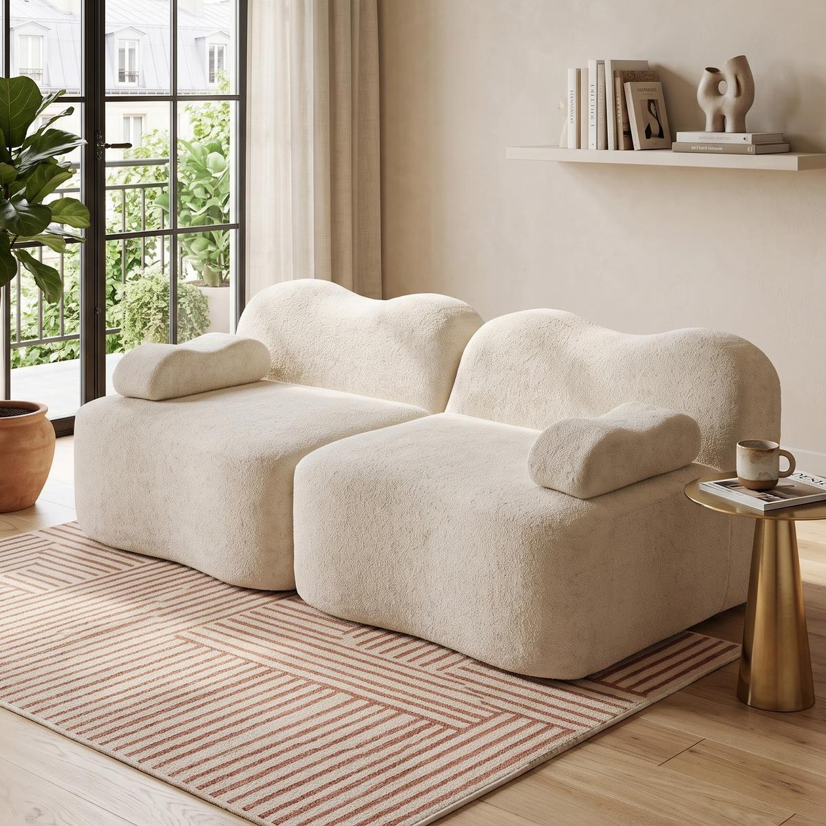 2-SITZER SOFA Modulares Boneless Samt Wellenform - Beige, Textil (192/70/98cm) - Urban Meuble
