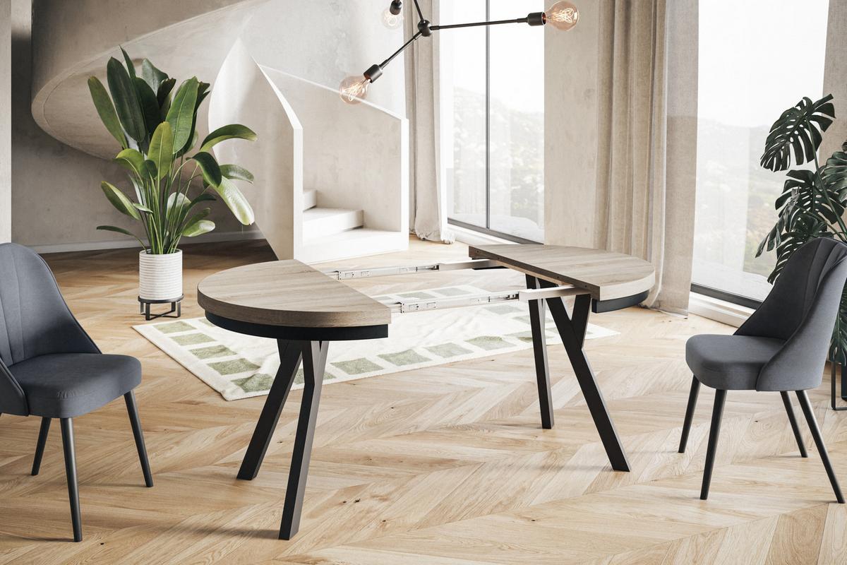 RUNDER Esstisch ausziehbar – Moderner Wohnzimmertisch und Küchentisch – Tisch mit Stabile Konstruktion, Durchmesser 100 cm - 200 cm - Farbe Sonoma - Schwarz/Braun, Holzwerkstoff (100/100/77cm) - Alpi-Möbel