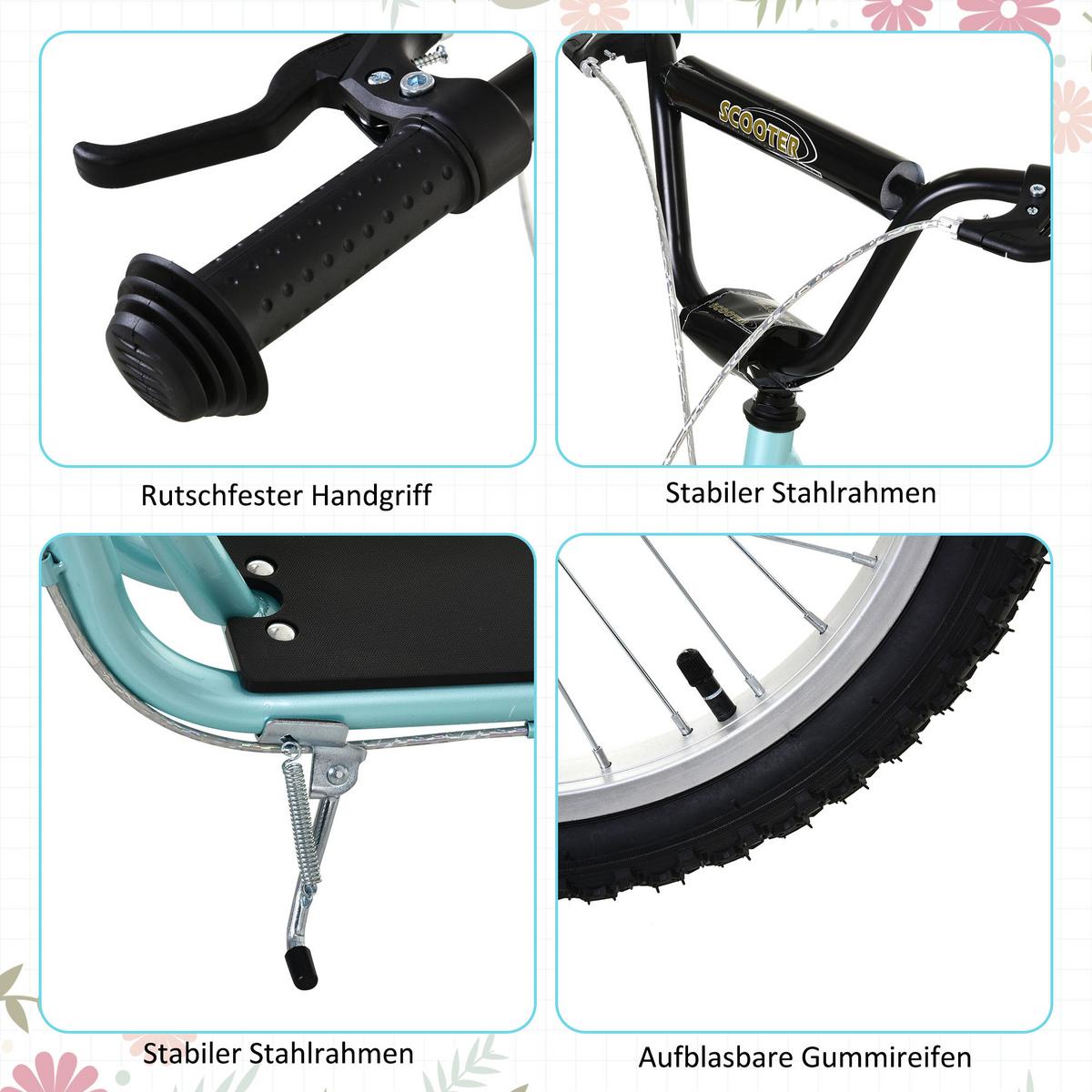 TRETROLLER Scooter Cityroller Kinder Luftreifen Roller verstellbar Alu Hellblau - Blau, Metall (139/58/96cm) - HOMCOM