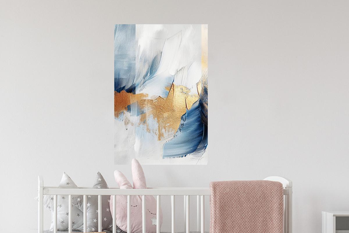 WANDTATTOO Gold - Blau - Aquarell - Kunst - Modern Wandbild 40x60 cm - Hellblau, Kunststoff (40/60/0.1cm) - MuchoWow