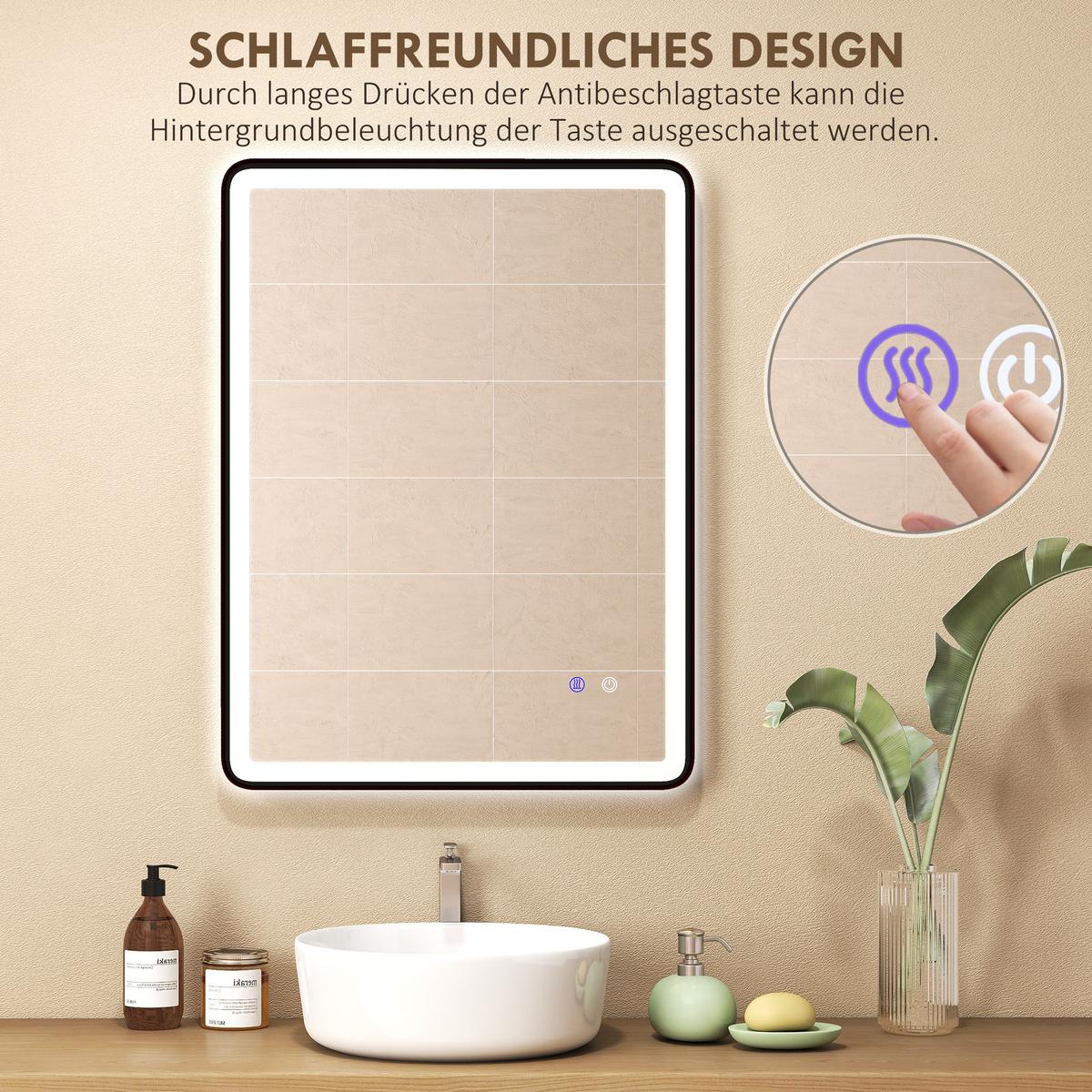 BADEZIMMERSPIEGEL Hartglas Metall Schwarz - Schwarz, Glas (5/60/80cm) - HOMCOM