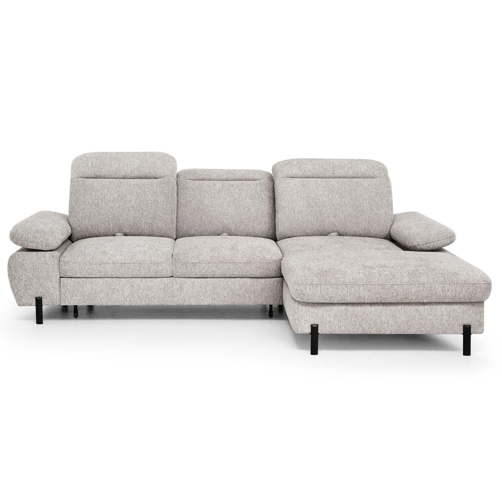 ECKSCHLAFSOFA Sora Mini mit verstellbaren Kopfstützen und Schlaffunktion, Chenille-Stoff, Dunkelbeige, Rechts - Beige/Schwarz, Textil (190/285cm) - Beautysofa