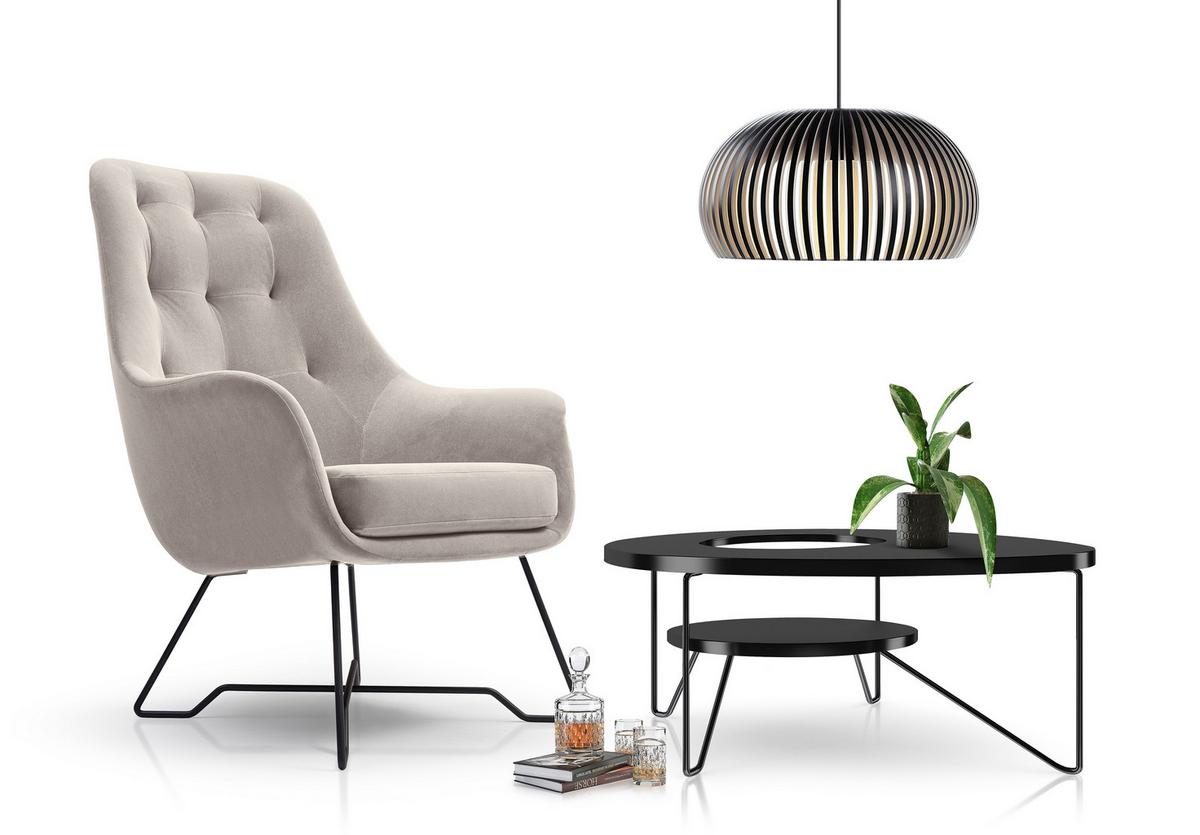 SESSEL SEDUTA, Modern Polstersessel Loungesessel, Velours-Stoff Hellgrau - Hellgrau, Holz/Metall (72.5/101.5/83cm) - MASSENO