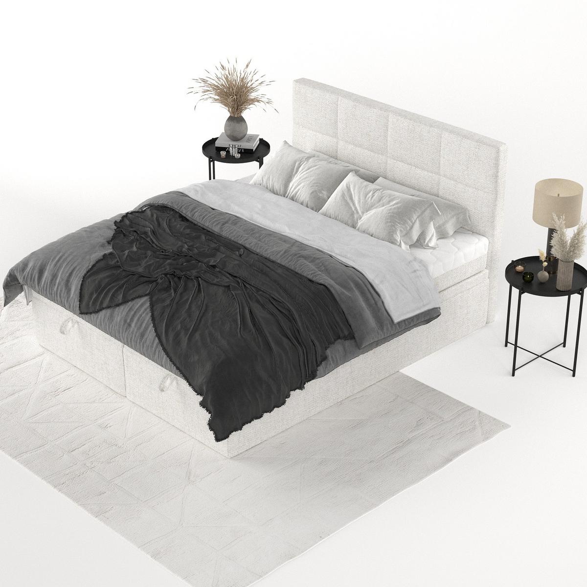 BOXBETT Tessa 180/200 cm Creme im Neve Stoff - Creme/Schwarz, Holz/Holzwerkstoff (180/200cm) - AltaBeds
