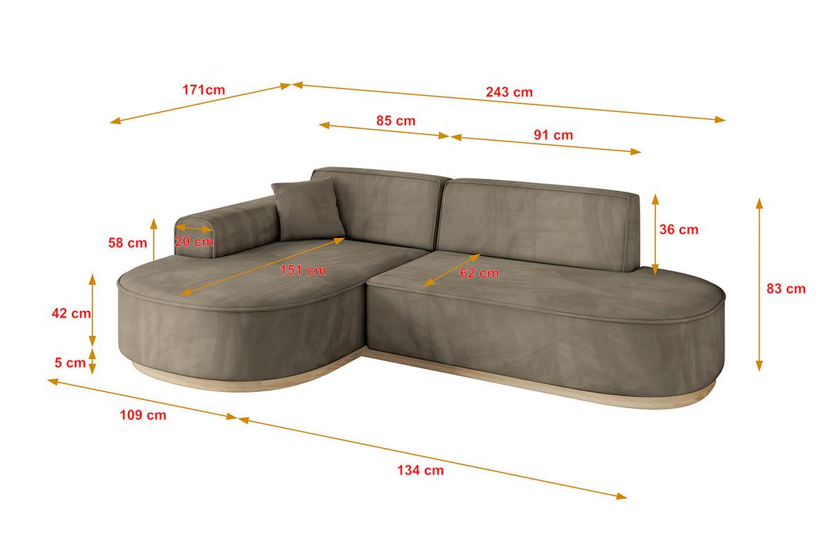 ECKSOFA Ottomane Links MARI-L1-v1 - 243x171x83 cm Dunkelbraun Velours - Dunkelbraun, Holzwerkstoff/Textil (243/171cm) - ALTDECOR