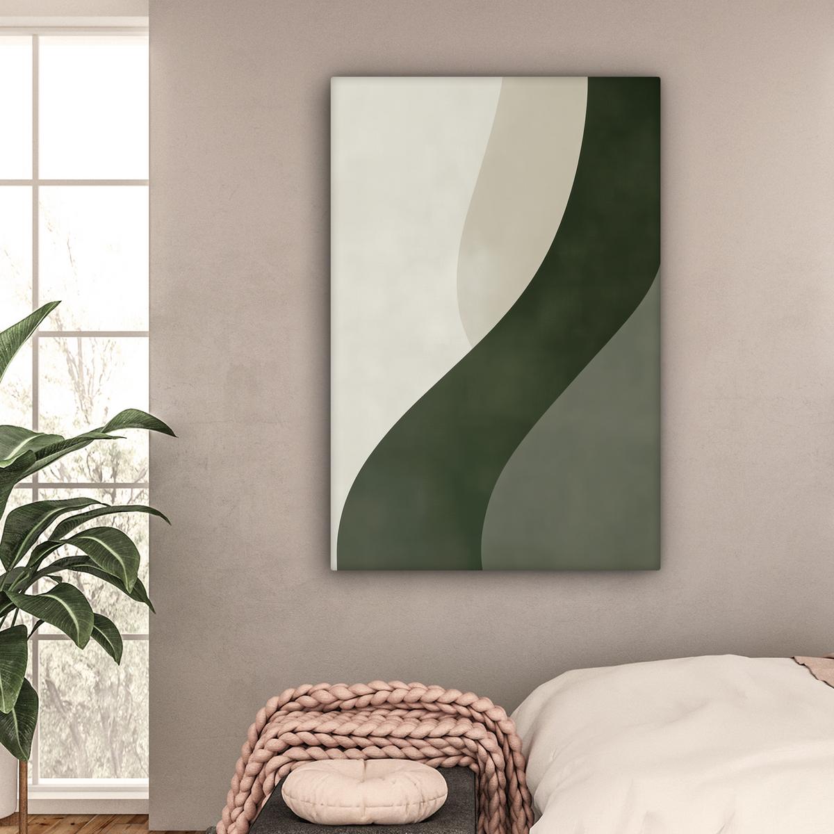 LEINWANDBILD Japandi - Grün - Abstrakt - Modern Deko XXL 80x120 cm - Salbeigrün, Textil (80/120cm) - MuchoWow