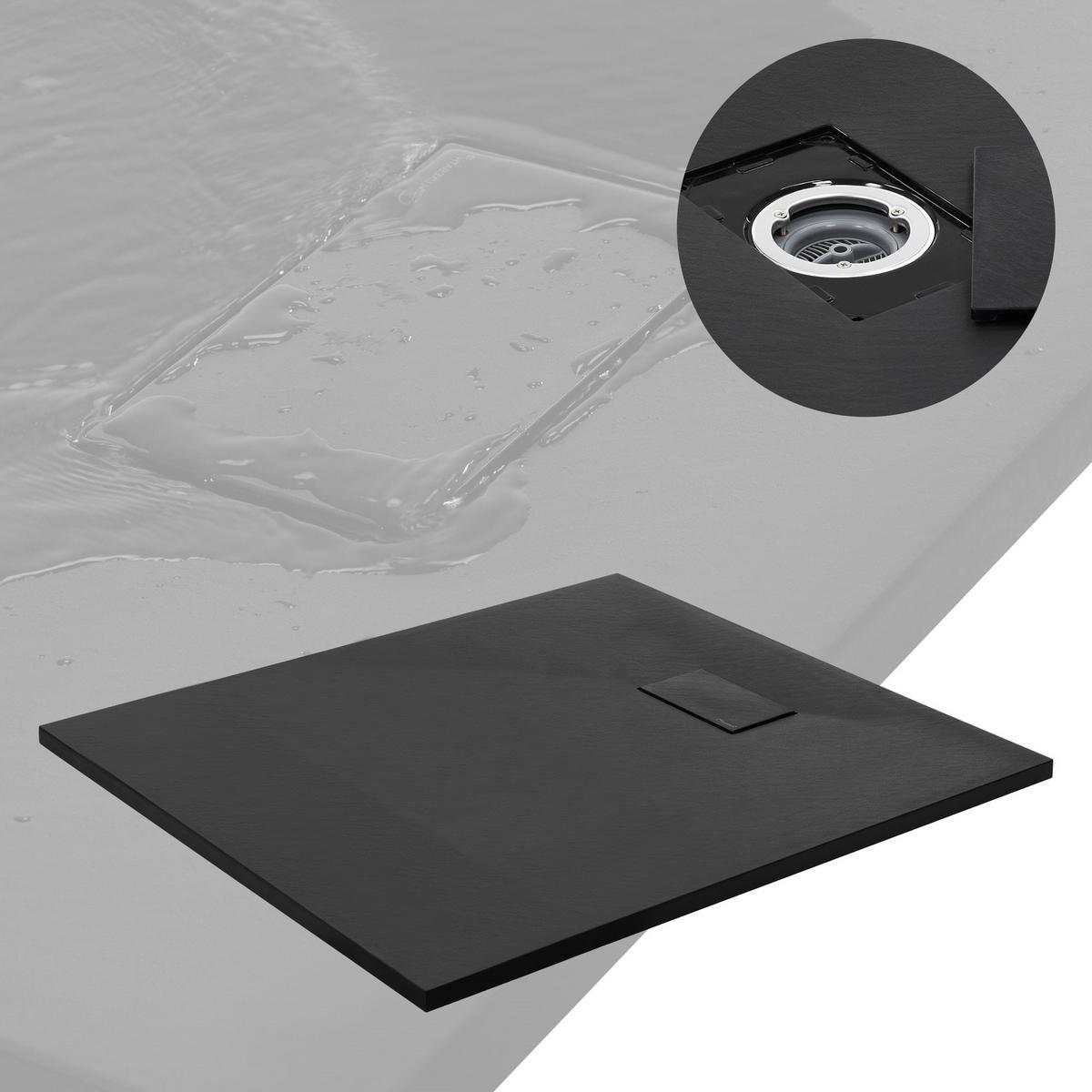DUSCHWANNE 100x90 cm Schwarz mit Ablaufgarnitur aus SMC - Schwarz, Kunststoff (90/3/100cm) - LuxeBath