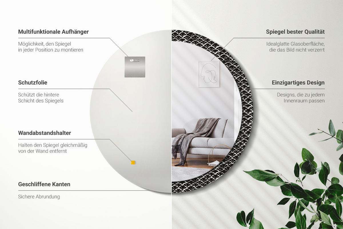 SPIEGEL Rund Ø 100 cm mit Aufdruck - Schwarz, Glas (100/100/0.4cm) - Wallfluent