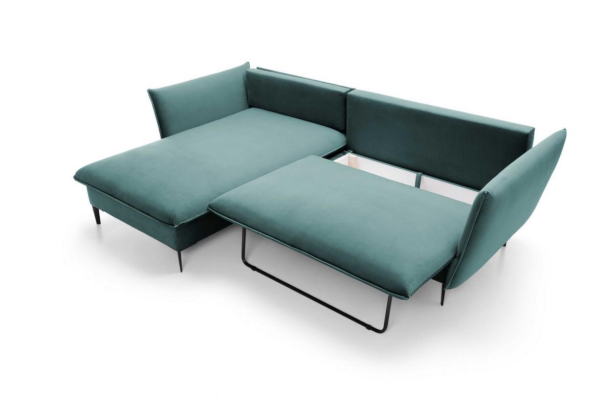 ECKSOFA SOLE Grün Plüsch-Stoff mit Schlaffunktion - Grün, Holz (258/167cm) - MASSENO
