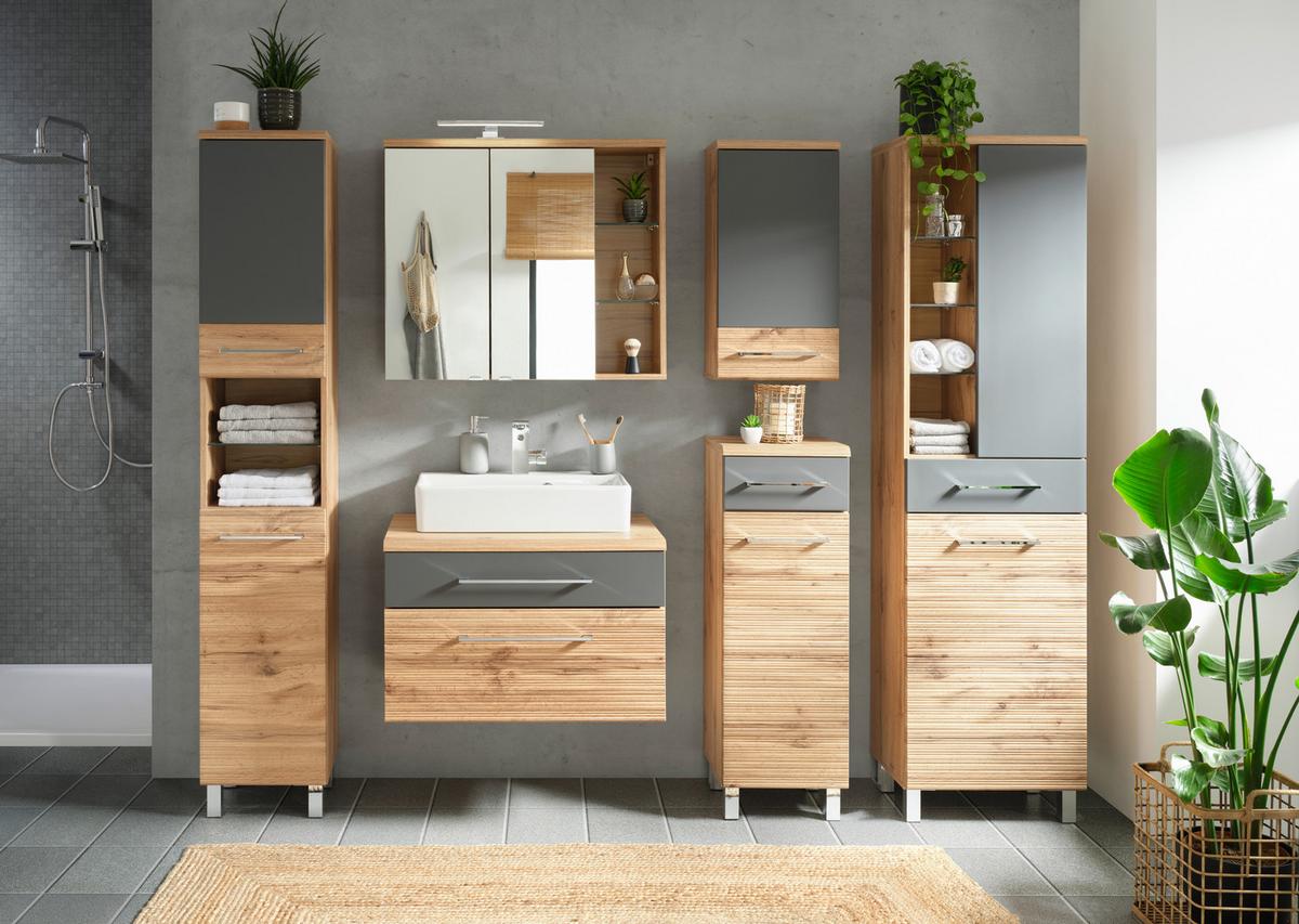 Dulap înalt Float - culoare lemn stejar/antracit, Modern, material pe bază de lemn (35/194/33cm) - Premium Living