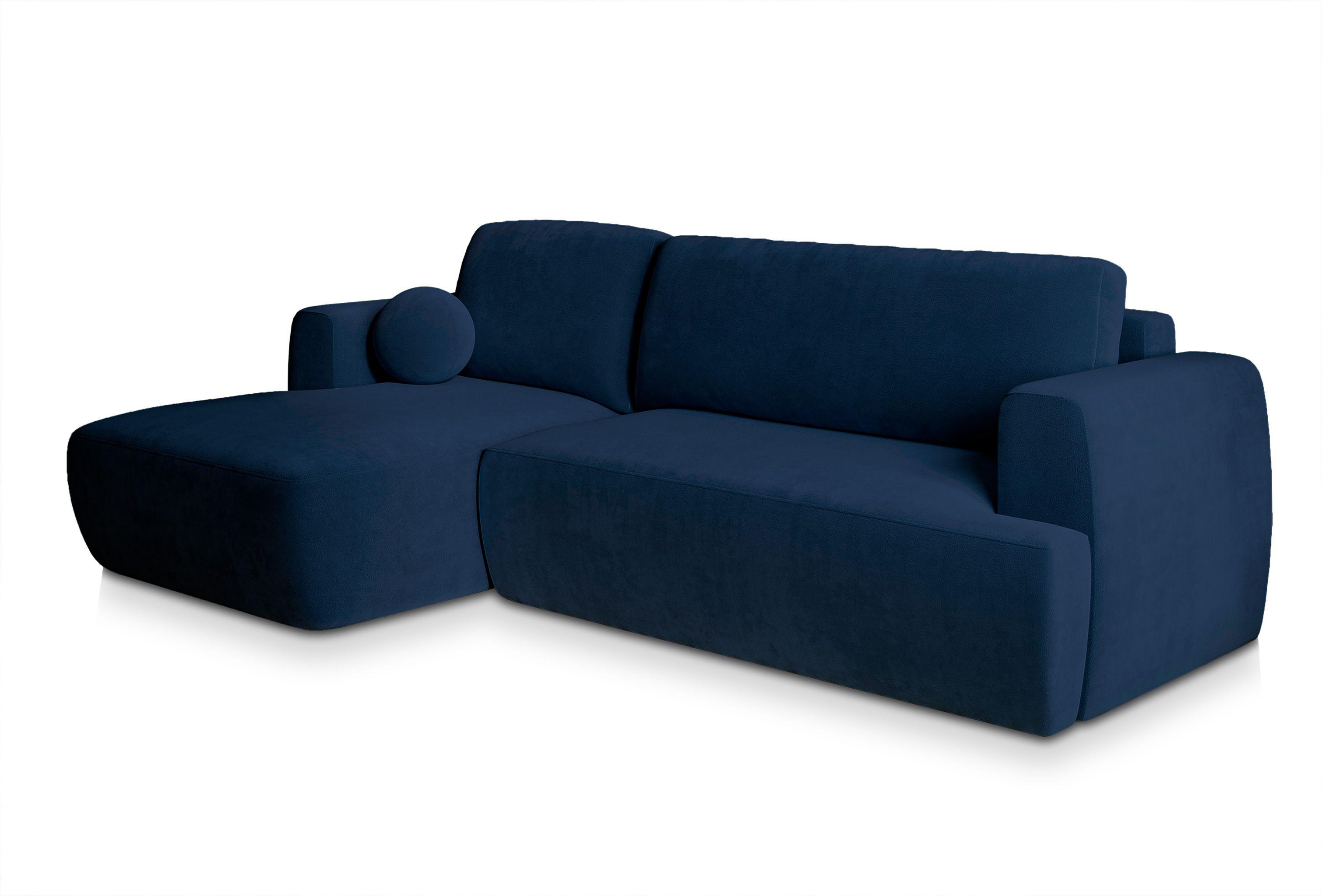 ECKSOFA SENTI K L-S Blau Plüsch-Stoff mit Schlaffunktion - Blau/Schwarz, Holz/Kunststoff (246/148cm) - MASSENO