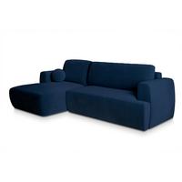 ECKSOFA SENTI K L-S Blau Plüsch-Stoff mit Schlaffunktion - Blau/Schwarz, Holz/Kunststoff (246/148cm) - MASSENO