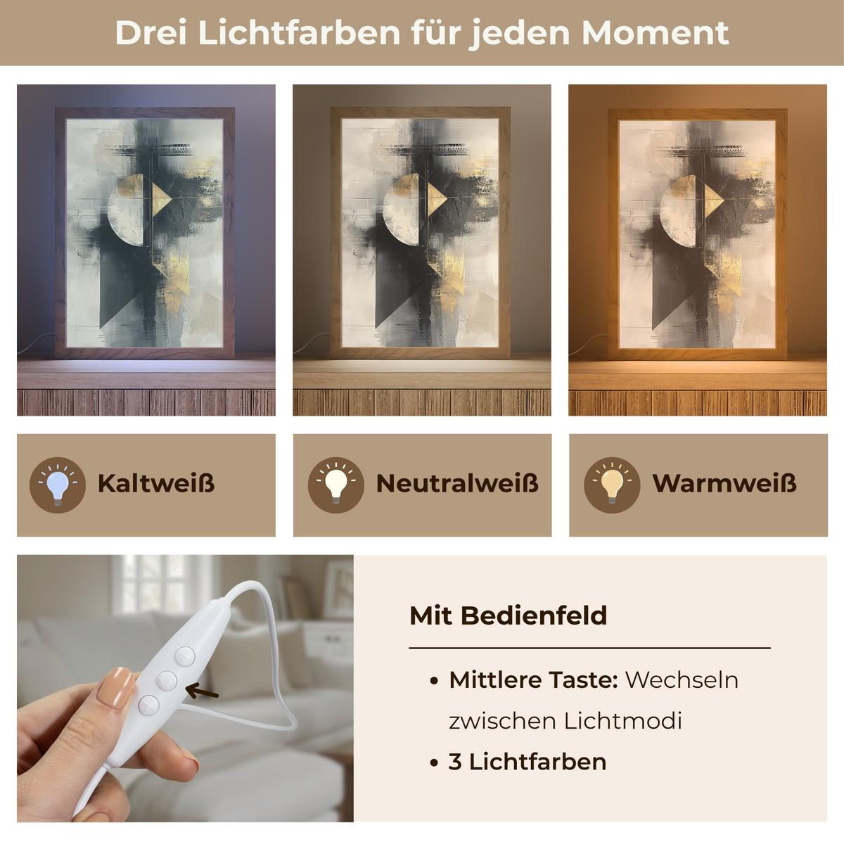 TISCHLEUCHTE Abstrakt - Schwarz - Farbe - Modern 20x30 cm - Birkefarben, Holzwerkstoff (8/20/30cm) - OnlyWow