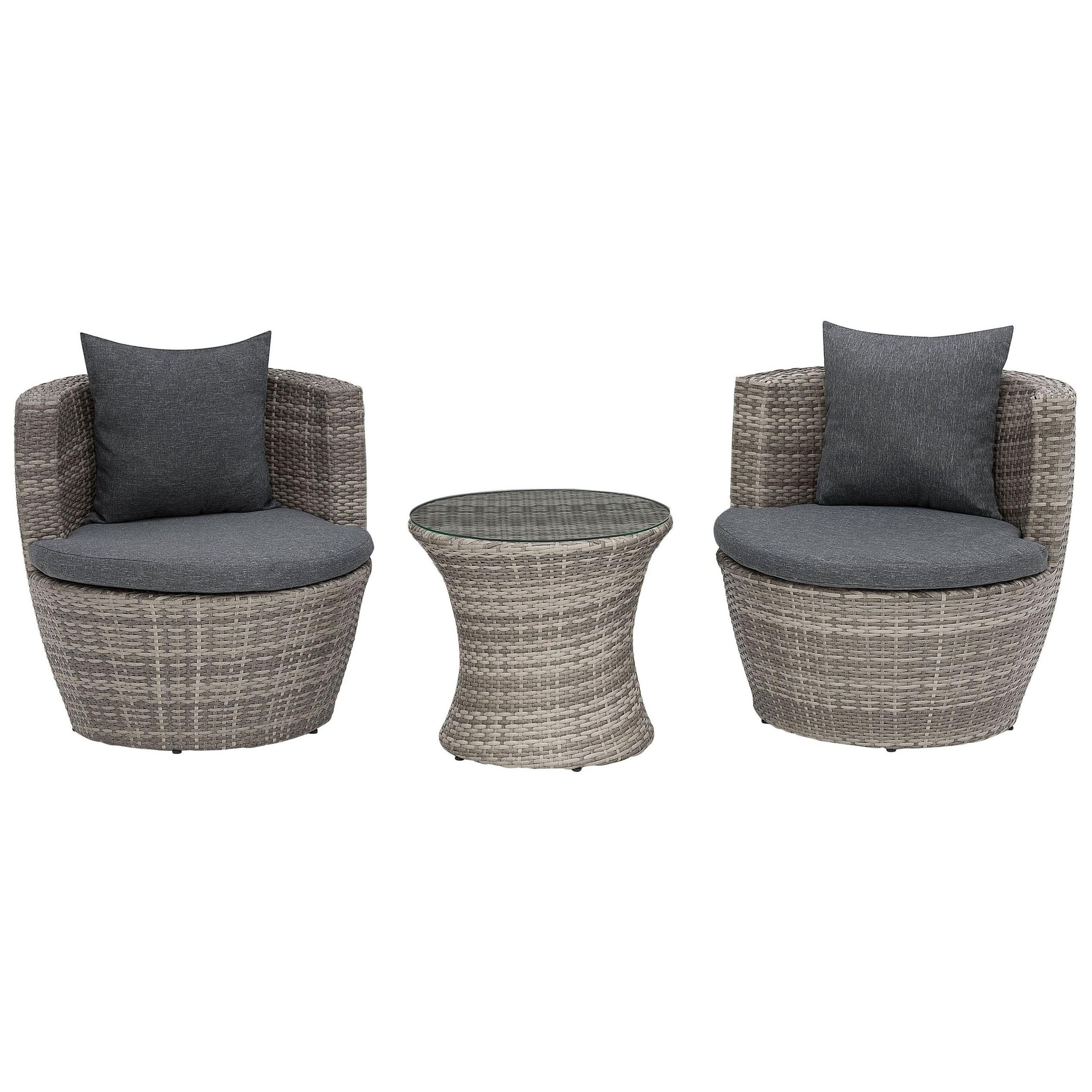 BALKONSET 2-Sitzer Rattan grau Auflagen grau Capri - Grau, Kunststoff/Textil - Beliani