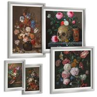 BILDER SET 5er Set - 50x50 cm & 20x30 cm & 40x60 cm Silberner Rahmen - Pfingstrosenporträt einer Frau für Zuhause - Silberfarben, Kunststoff (40/60cm) - TULUP