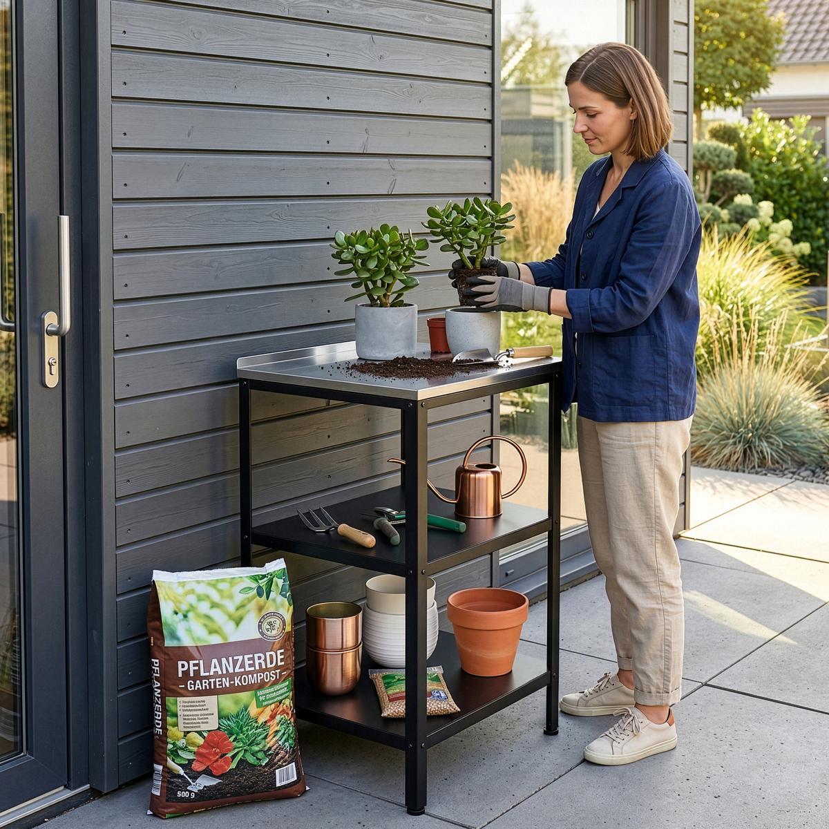 GARTENREGAL Bolognano - Schwarz, Metall (50/50/92cm) - casa.pro