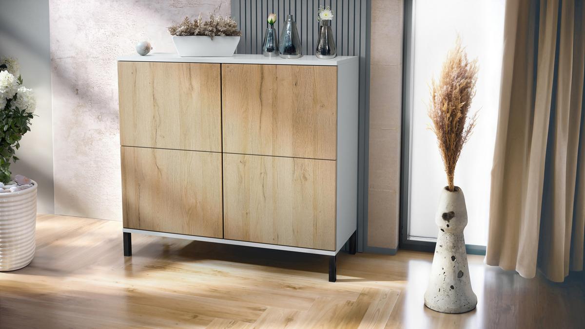 KOMMODE Rova Eiche Natur - Eichefarben, Holzwerkstoff (92.5/83.5/35cm) - Vladon