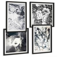 BILDER SET 4er Set - 50x50 cm & 40x60 cm Schwarzer Rahmen - Abstrakte schwarz-weiße Muster - Schwarz, Kunststoff (50/50cm) - TULUP