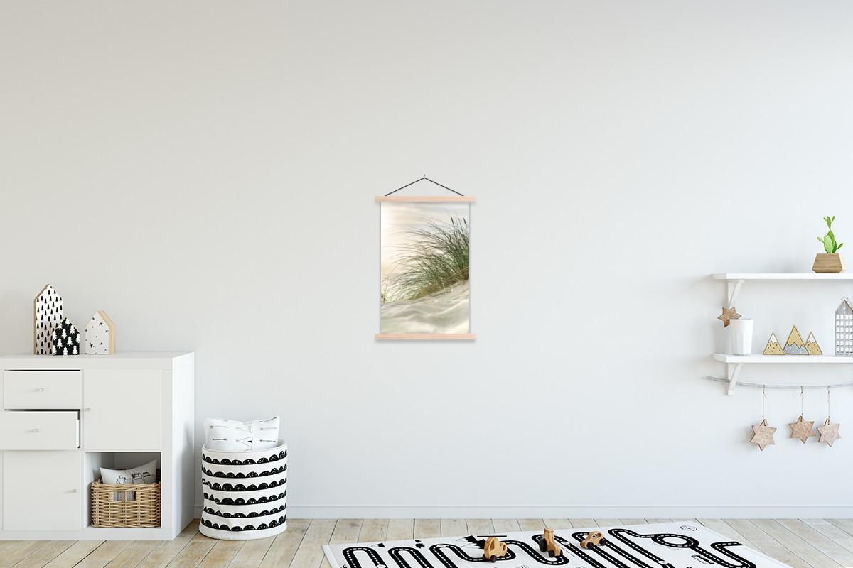 POSTER MIT MAGNETLEISTEN Dünen mit Strandhafer in der Sonne des Nationalparks Schleswig-Holsteinisches Wattenmeer Deko Wohnzimmer 40x60 cm - Creme, Textil (40/60/0.15cm) - MuchoWow