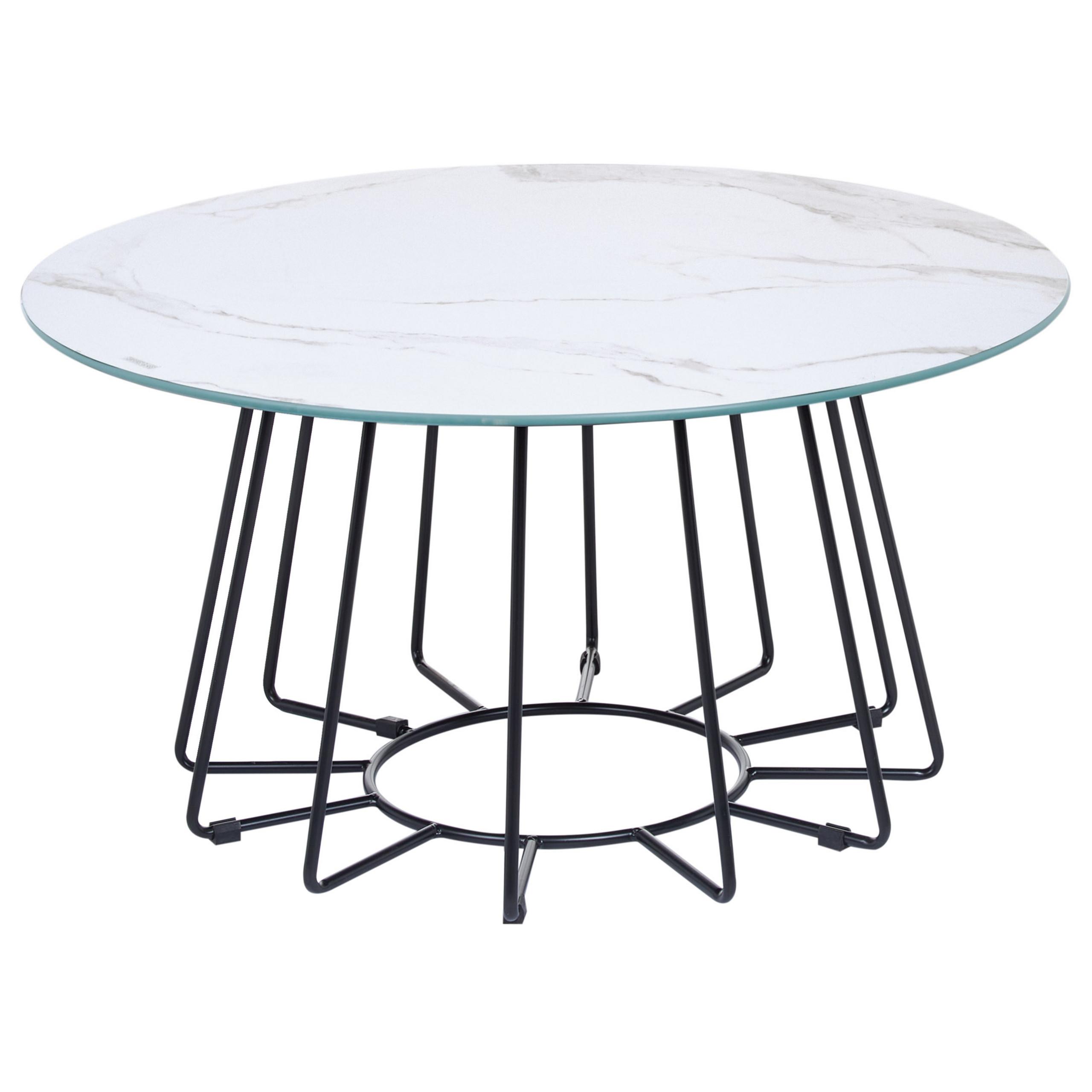 COUCHTISCH Marmor Optik weiß/schwarz 80 cm Bernie - Schwarz/Weiß, Glas (40/16/40cm) - Beliani
