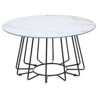 COUCHTISCH Marmor Optik weiß/schwarz 80 cm Bernie - Schwarz/Weiß, Glas (40/16/40cm) - Beliani