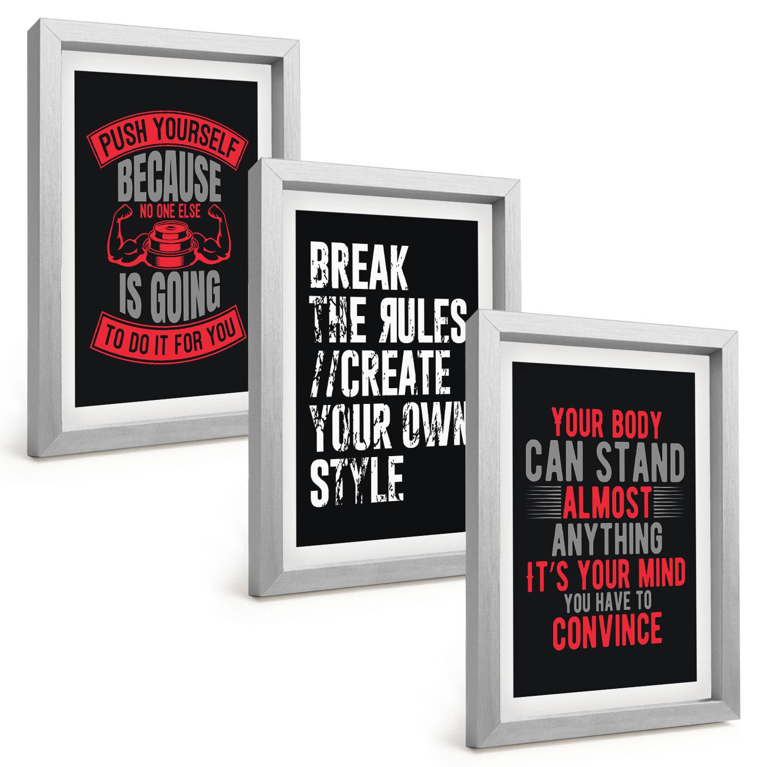 BILDER SET 3er Set - 20x30 cm Silberner Rahmen - Motivation, Training, Selbstentwicklung - Silberfarben, Kunststoff (20/30cm) - TULUP