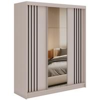 SCHWEBETÜRENSCHRANK mit Lamellen, Spiegel und Schubladen DIANA - 180 - Kaschmir und Schwarz - Kaschmir/Schwarz, Holzwerkstoff/Metall (180/216/61cm) - MKS