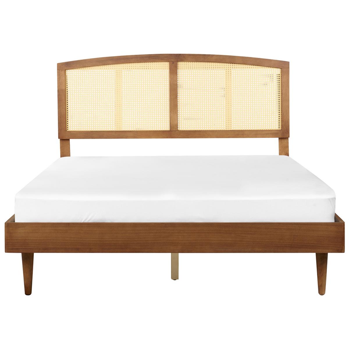 BETT mit LED 160/200 cm Gummibaumholz Braun Varzy - Braun, Holz (160/200cm) - Beliani