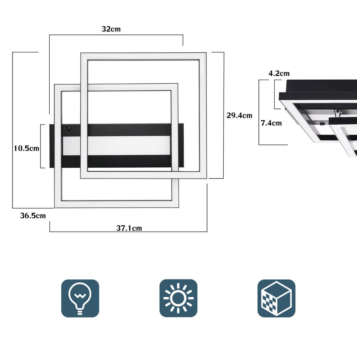 LED-DECKENLEUCHTE Haldrin 37/37/7.5 cm - Schwarz, Metall (37/37/7.5cm) - ZMH
