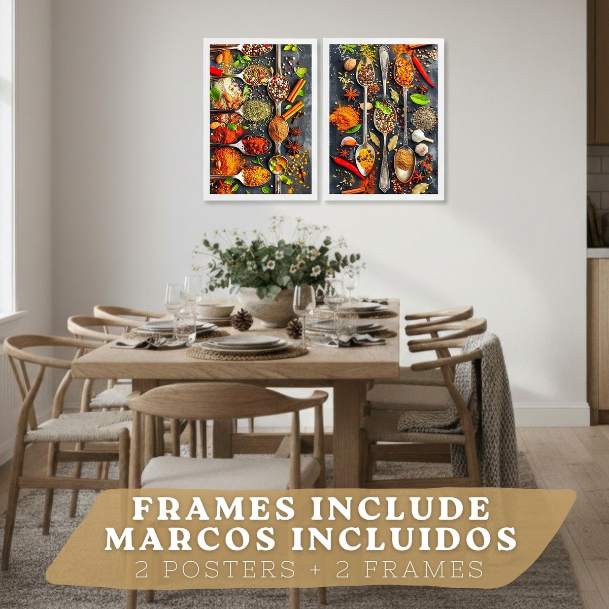 POSTER 2er Set Küchen-Wandbilder Limette Minze Getränk und Gewürze Food Fotografie Esszimmer Wanddeko Weißer Rahmen A4 - Weiß, Papier (29.7/1/21cm) - Nacnic